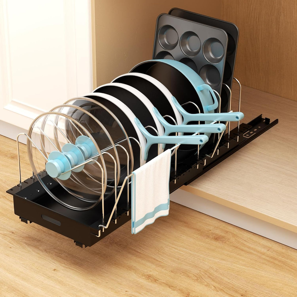 Golener Pots and Pans Organizer Under Cabinet - 22" Deep Expandable
