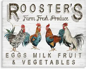 Farm Fresh Roosters Vintage, 16 x 20 Inch Canvas Wall Art