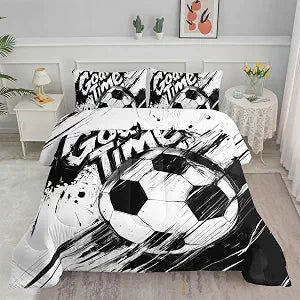 Black and White Soccer Comforter Set Sport Themed Printed Bedding Set with 1 Comforter and 2 Pillowcases for Boys and Girls Bedroom All Season(Soccer Twin)