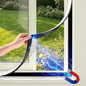 Adjustable Magnetic Window Screen Max 51" x 59", White Frame,Polyester mesh