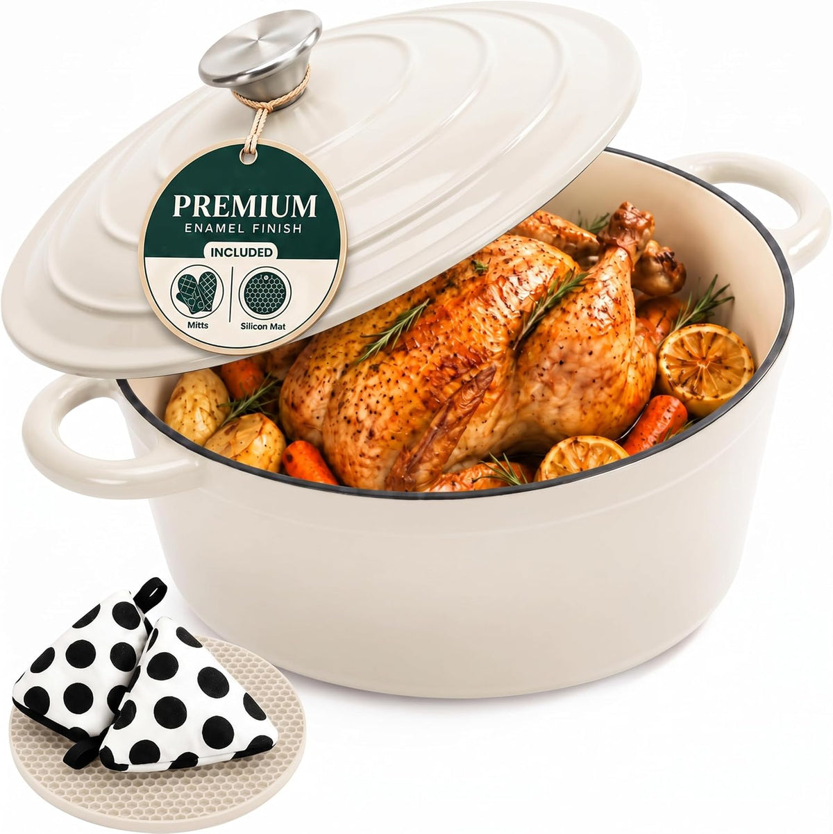 KICHLY Enameled Cast Iron Dutch Oven 5 QT Pot with Lid, Heat Pad & Trivet