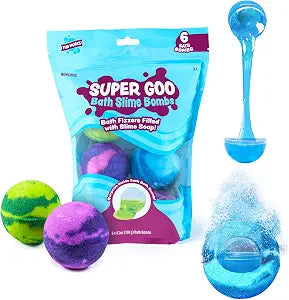 Tub Works Super Goo Bath Slime 'Surprise' Bombs, 6 Pack | Kids Bath Bombs With Surprise Inside | Nontoxic | Stretchy, Squishy Slime Soap | Sensory Fun for Kids