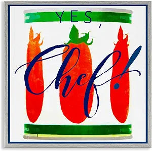 Yes Chef Canned Goods Kitchen Quote, 12 x 12 Inch Framed Gicle Print