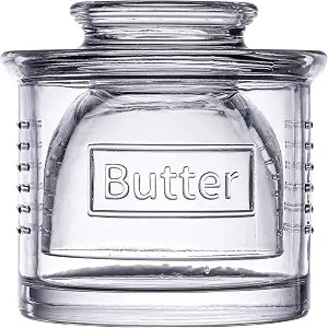 TableCraft 12951 Round French Butter Crock, 1 Cup Capacity, Clear Soda Lime Glass, Holds 2 Sticks of Butter, Butter Embossed, 4.5 x 4.5 x 4.25, Vintage-Inspired Serveware, Dishwasher Safe