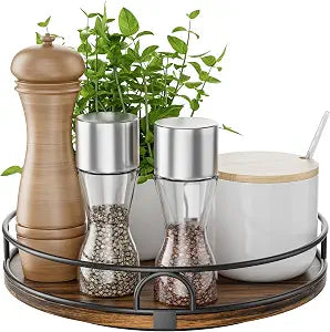 LAMU 9'' Rotating Lazy Susan Organizer, Wooden Lazy Susan Turntable