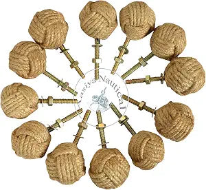 Set of 12 Jute Rope Cabinet Knobs  Beach Style Drawer Pulls & Door Handles  Coastal Home Decor Hardware  Handmade Nautical Rope Knots for Cabinets, Dressers & Cupboards