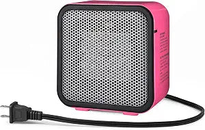 Amazon Basics Ceramic Space Heater, Portable Mini Heater for Office Desk, Fast Heating, Efficient, Indoor Use, 500W, With Tip-Over Protection, Lightweight 1.4 lbs, Pink, 5.9"D x 3.2"W x 6"H