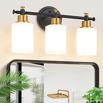 3 Light Bathroom Vanity Light, Black and Gold Vanity Lights for Bathroom