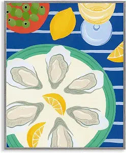 Oyster Plate Stripes Coastal Kitchen, 16 x 20 Inch Framed Gicle Print