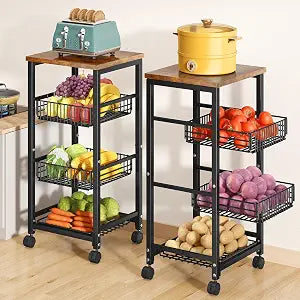 SNTD Fruit Basket Stand for Kitchen with Pull Out Vegetable Baskets, Black