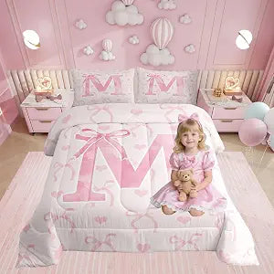 Erosebridal Initial Letter A-Z Comforter Set Twin Size for Women Teen Girls