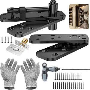 Hidden Door Hinge Pivot Hinge, 570LBS Load-Bearing Heavy Duty Pivot Door Hardware for Hidden Door Bookcase, Hinge Kit 360 Rotation Invisible Door Hinges for Secret Door (Black)