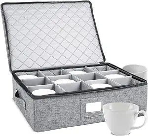 storageLAB Cup & Mug Storage Case | Hard Shell Felt Dividers | Gray