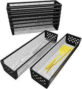 Simple Trending Silverware Drawer Organizer, 8 Pack Utensil Organizer for Kitchen Drawers, Metal Storage for Spoons Forks Knives (12.2 * 3.2 * 2.1 Inches, Black)