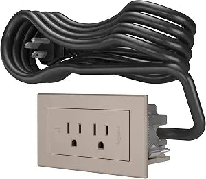 Legrand radiant Recessed Furniture Power Strip 2 Outlet Nickel 6 Ft Cord