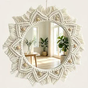 Boho Wall Decor Macrame Round Hanging Mirror