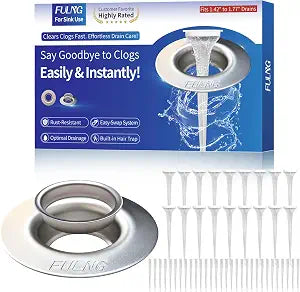 No-Touch Sink Drain Hair Catcher, 18 Replaceable Nets Included, Stainless Steel Bathroom Sink Strainer, Fits 1.4"-1.8" Drains, Mess-Free, Easy to Clean (Outer Diameter 2.5in)