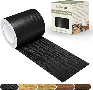 Besezx Wood Grain Tape, 2.4" X15', Self Adhesive Wood Grain Repair Patch for Tables, Chairs, DIY,Baseboards, Doors, Windows, Floors and Furniture Renovation.Black