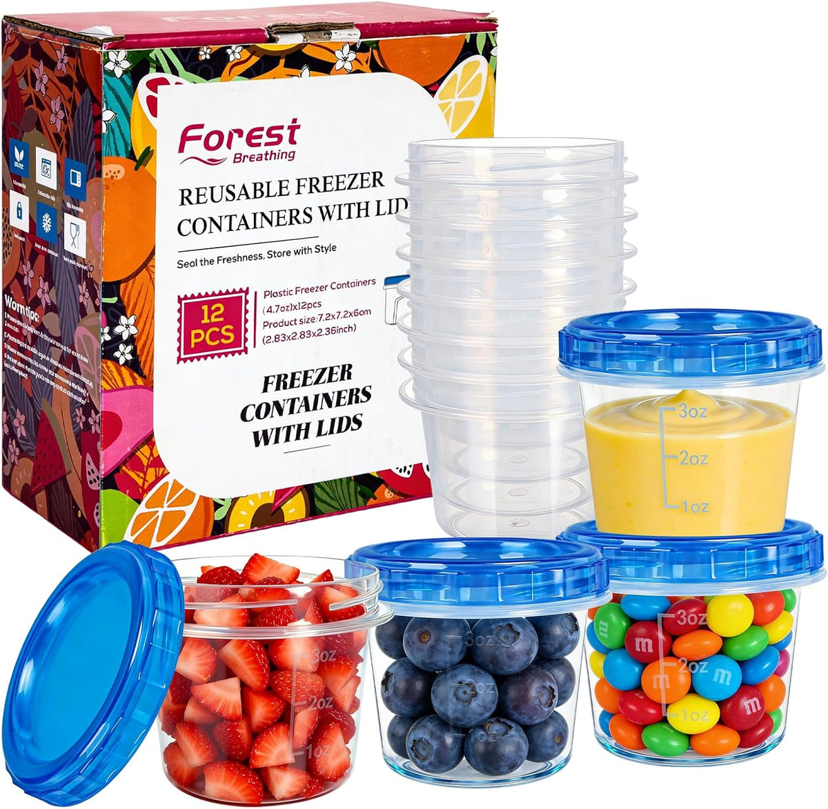 12 Pack 4 oz Plastic Containers with Twist Lids, Small Food Containers