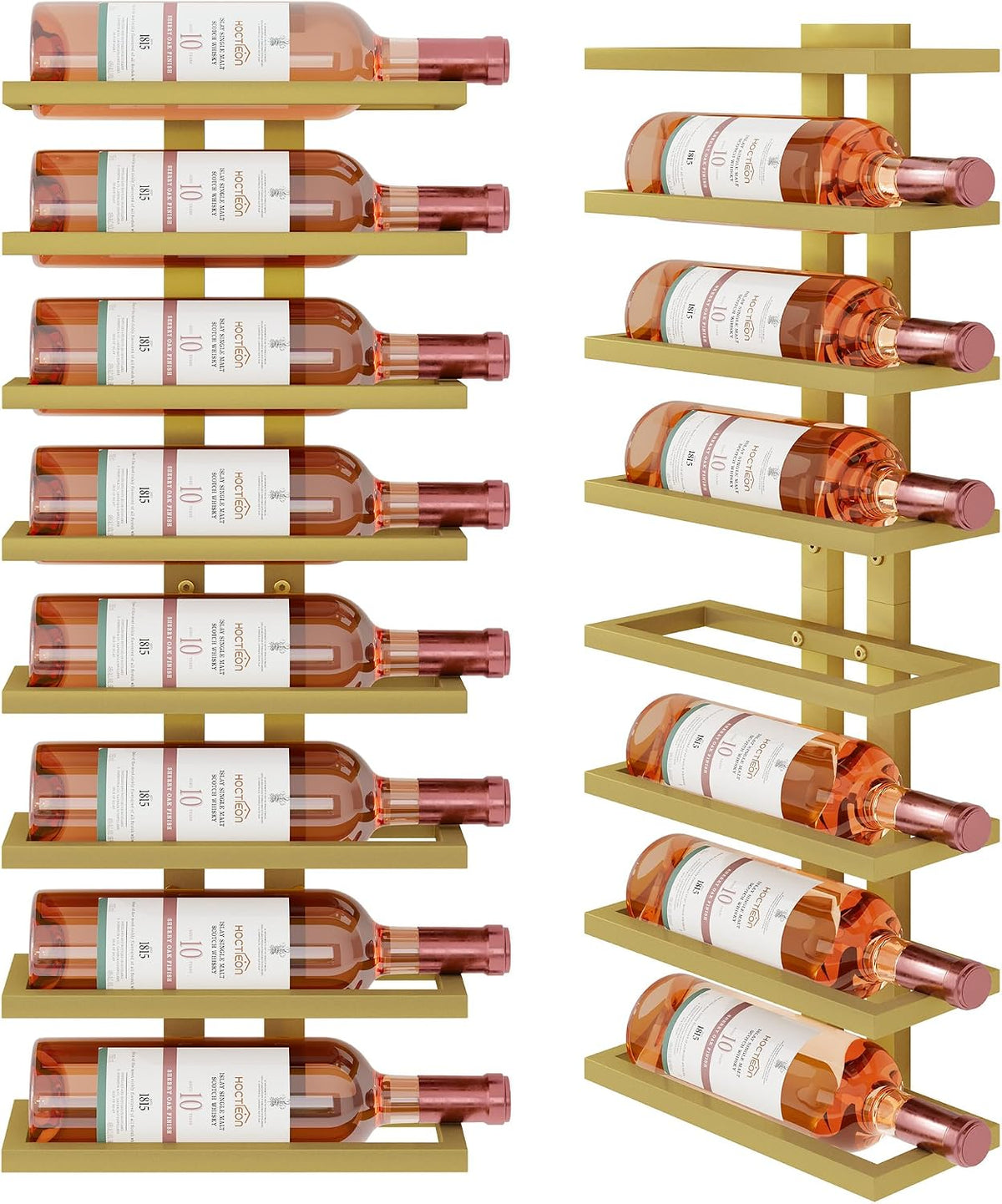 Hoctieon 8 Tier Wall Mount Wine Rack, Wall Racks for Wine Bottles Display and Storage, Hanging Bottle Organizer for Living Room, Kitchen, Wine Cellar, Bar, Gold
