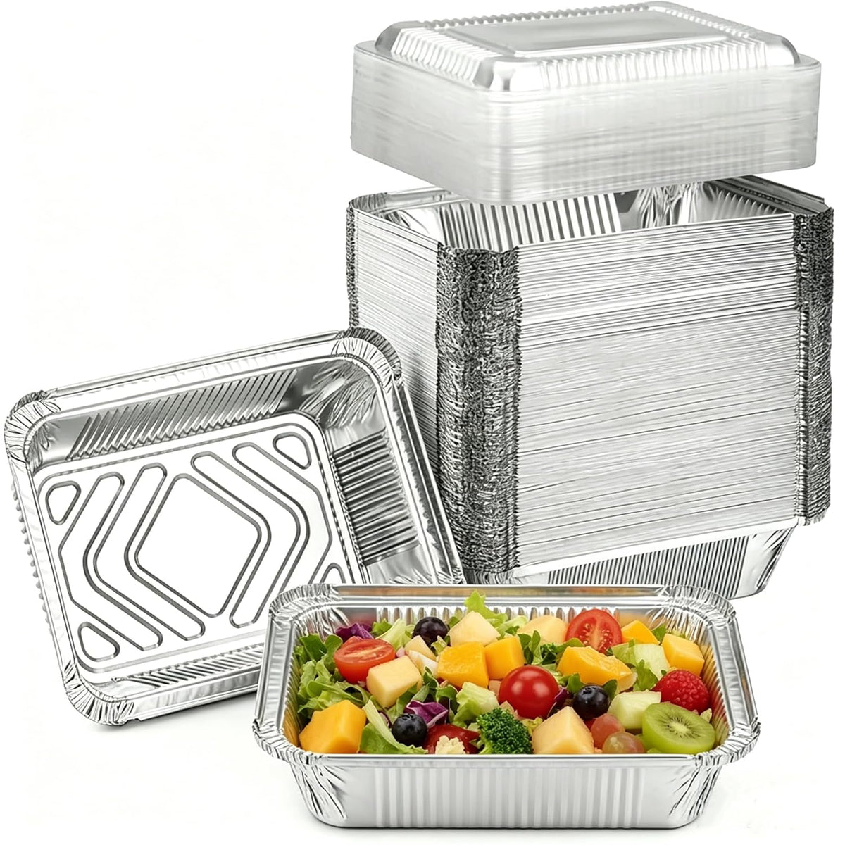 Aluminum Pans with Lids (8.5"x6") 2.25 LB Capacity Foil Pans with Lids - 60 Pans and 60 Clear Dome Lids - Disposable Food Containers Tin Foil Pans for Baking, Meal Prep,Storage and Freezer