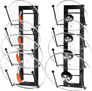 Cisily 8 Layers of Adjustable Pot Lid Organizer Rack for Cabinet Door/Wall2Pack Lid Organizer Pots and Pans Holder for Kitchen Storage with No Drilling Adhesive 5.7 W(Black)