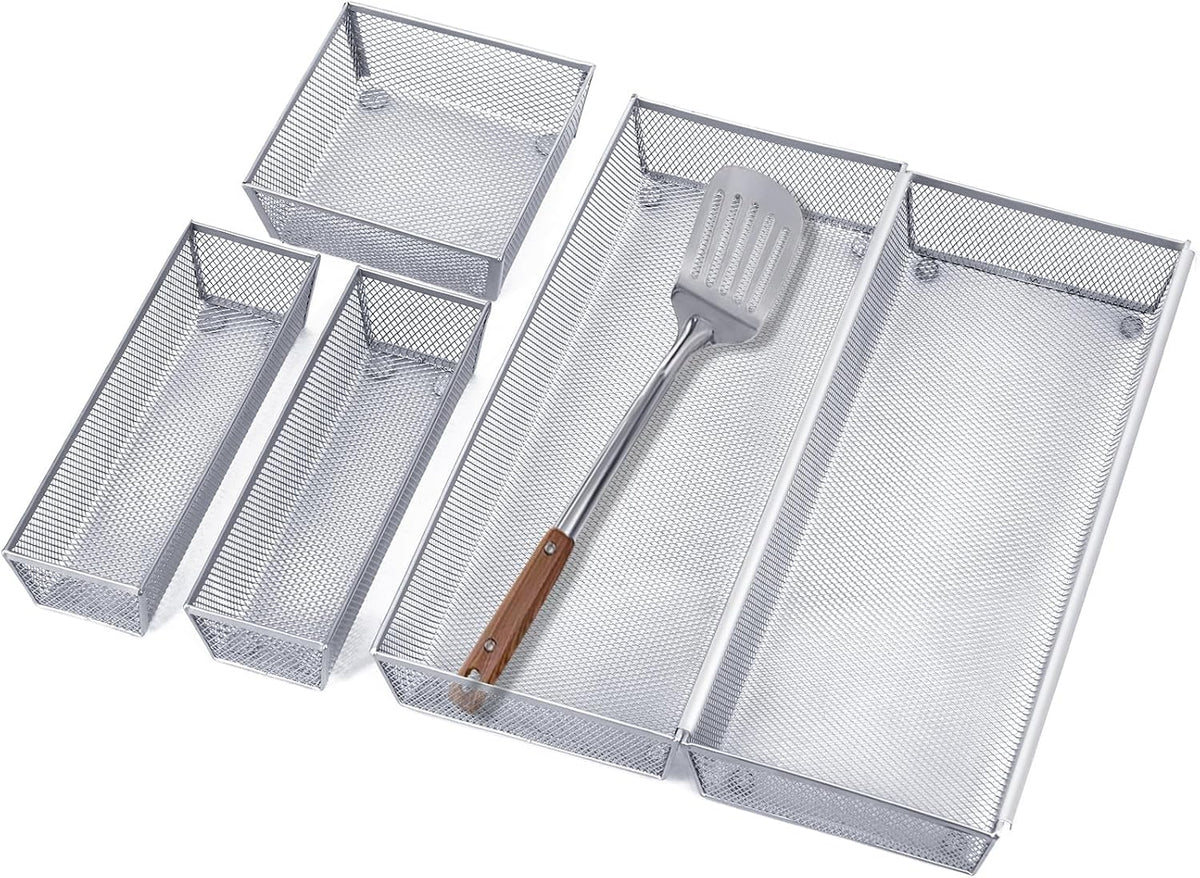 Neudeco Silverware Drawer Organizer, Pack 5, Silver