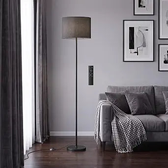 Ambimall Dimmable Floor Lamp for Living Room with Remote, 9W 900LM LED Bulb Included, Black Shade Black Pole