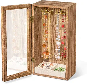 Necklace Holder Organizer with Rotating Hooks, Wooden Jewelry Box
