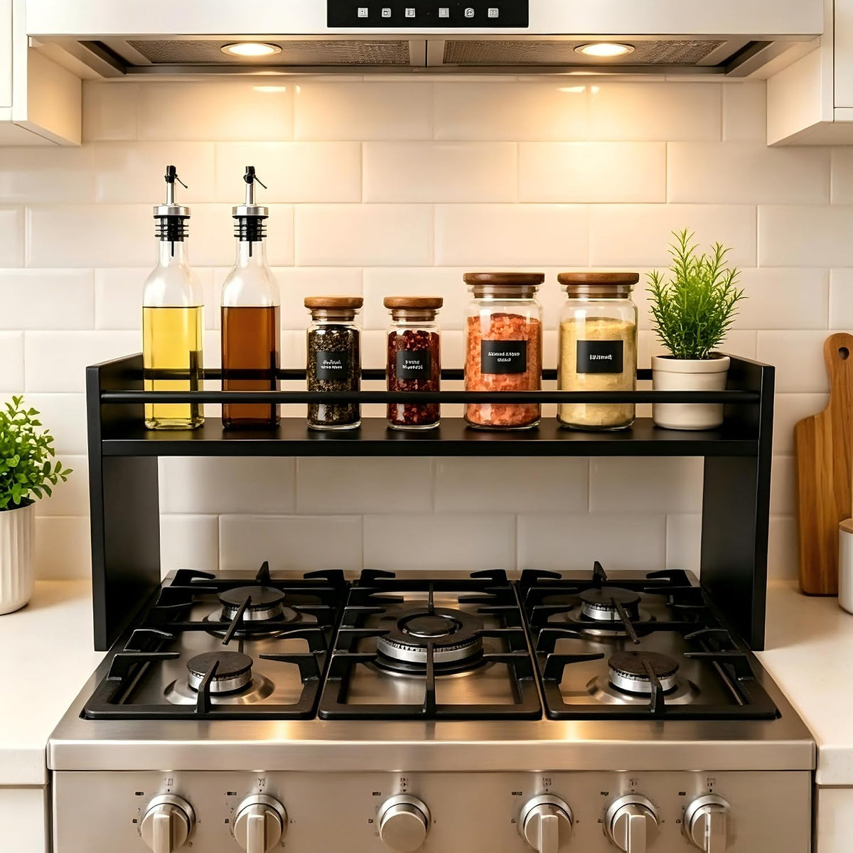 Ekisemio 32.5" Wooden Spice Rack Shelf for Kitchen Stove, Black