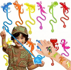 48 PCS Gecko & Reptile Party Favors - 24 Temporary Tattoos & 24 Stick Hands