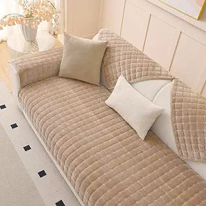 Plush Couch Cover for Dogs Washable, Non Slip Sofa Covers for Pets, Sectional Cushion Protector for 2-3 Cushion L Shape Sofa(36"x71", Khaki)