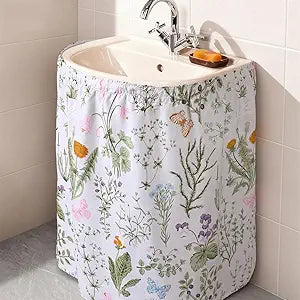 Hahafelt Fabric Sink Skirt 55"x32" Self-Adhesive Cabinet Skirt, Pastoral