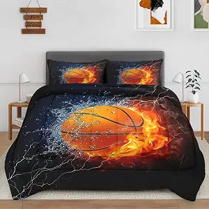 Queen Comforter Set, 3 Pieces Basketball Blue Bedding, All Season