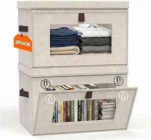 35L Closet Organizers 2-Pack, Front Opening Storage Bins with Window