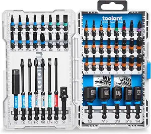 toolant Impact Driver Bit Set,52-Piece S2 Steel Screwdriver Bit Set,Hex,Torx,Phillips,Slotted,Square Bits and Nut Driver with Case