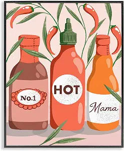Hot Mama Chili Sauce Kitchen Humor, 11 x 14 Inch Framed Gicle Print