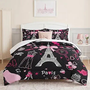 WeCozy Twin Comforter Set, 2 Pieces Paris Eiffel Bedding, All Season
