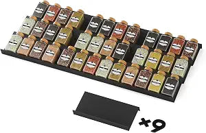 Spice Drawer Organizer, Spice Rack Tray for Kitchen Cabinet, Expandable Seasoning Storage Rack Insert for Drawer/Countertop,9 Pieces Set, ABS (Jars Not Included)