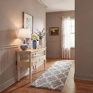 SAFAVIEH Dallas Shag Collection Runner Rug - 2'3" x 8', Grey & Ivory, Trellis Design, Non-Shedding & Easy Care, 1.5-inch Thick Ideal for High Traffic Areas in Living Room, Bedroom (SGDS257G)