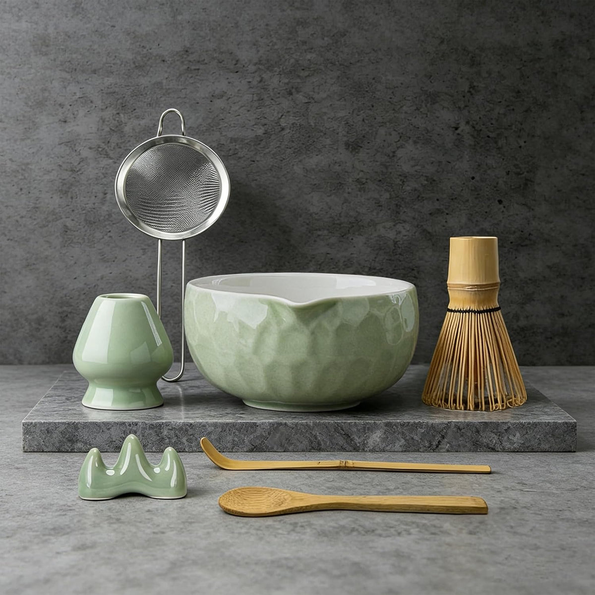 Clay&Fire Matcha Whisk Set, Handcrafted Bamboo Whisk for Matcha Powder (Matcha Set-Jade green)