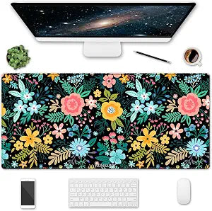 XXL Large Gaming Mouse Pad & Desk Protector (35.5"x15.8") with Non-Slip Base, Waterproof Surface | XXL Mouse Pad with Stitched Edges for Office Work, Gaming, Home Desk - Blooming Floral