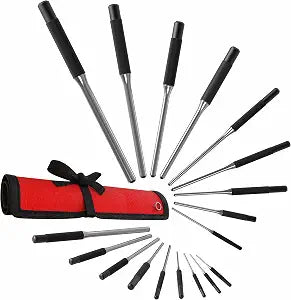 TuffMan Tools, Roll Pin Punch Set 9pc - Great Nail Punch for Gun Tool Kit Building, Watch Repair Kit and Removing Firing Pin with Tool Pouch