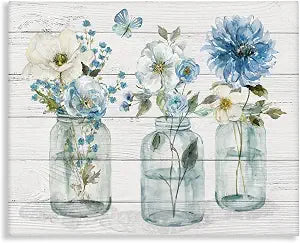 Blue Country Jar Bouquet Floral, 16 x 20 Inch Canvas Wall Art