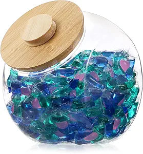 Sumnacon Laundry Pods Container with Wooden Lid Wide Mouth Candy Jar