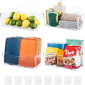 4-Pack Large Cabinet Door Organizer, 11.4" Adhesive Space-Saving Clear Bins