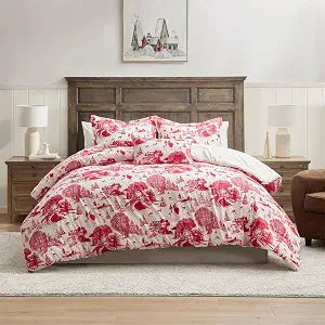 Hallmark King 4-Piece Holiday Bedding Set, Red Toile