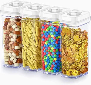DWLLZA KITCHEN Airtight Food Storage Containers with White Lids 1.7L - 4 Pc Air Tight Pantry Storage Containers Clear Kitchen Organization and Storage Set BPA-Free - Keeps your Food Fresh & Dry
