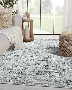 CRYPTOLITE Washable Area Rugs 5x7 Vintage Rug Non Slip Low Pile Faux Wool Soft Carpet for Living Room Bedroom Dining Room Farmhouse Bathroom Kids Playroom Grey