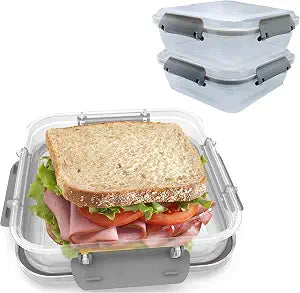 Sandwich Container: 2 Pack Reusable, BPA Free Plastic Food Storage with Snap-Off, Leak-Proof Lid